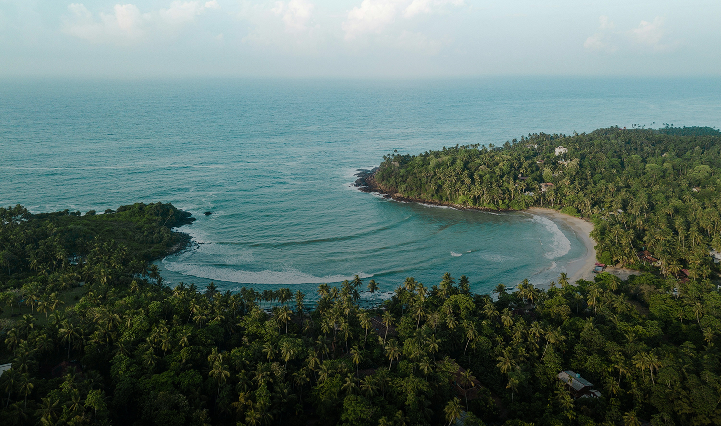 Aerial view of a quiet bay on Sri Lanka's south coast